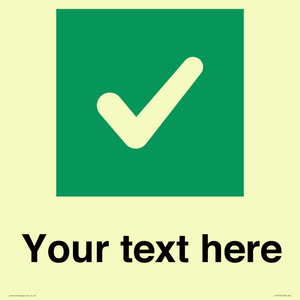 Custom plain background, green square with tick sign